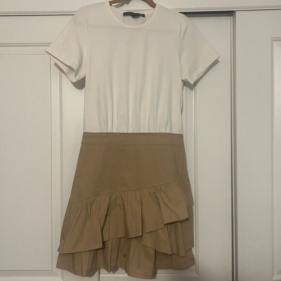 Veronica Beard Jeans Noha Flared Ruffle T-Shirt Mini Dress stretch cotton ruffle - Picture 3 of 11